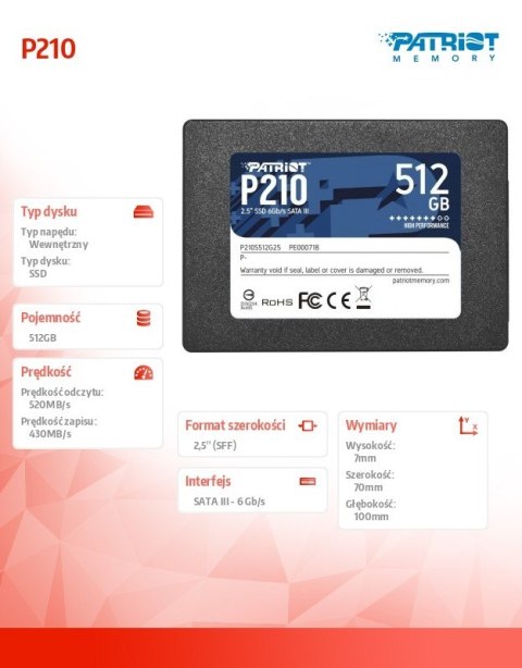 Dysk SSD 512GB P210 520/430 MB/s SATA III 2.5 Dysk SSD 512GB P210 520/430 MB/s SATA III 2.5