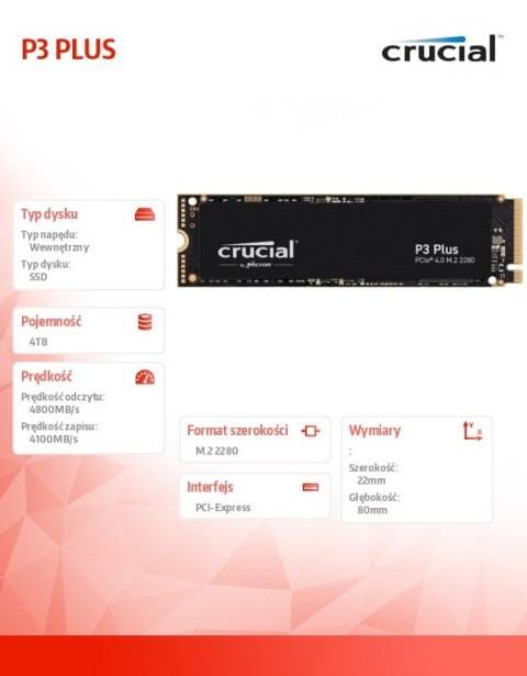Dysk SSD P3 PLUS 4TB M.2 NVMe 2280 PCIe 3.0 4800/4100 Dysk SSD P3 PLUS 4TB M.2 NVMe 2280 PCIe 3.0 4800/4100