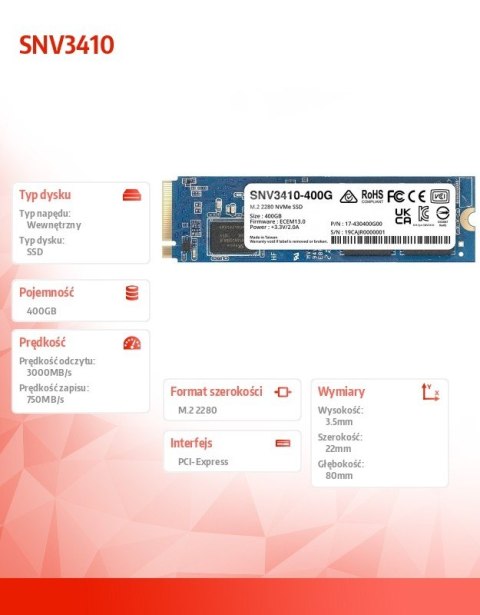 Dysk SSD SATA M2 2280 400G SNV3410-400G Dysk SSD SATA M2 2280 400G SNV3410-400G