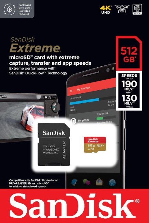 Karta pamięci Extreme microSDXC 512GB 190/130 MB/s A2 V30 U3 Karta pamięci Extreme microSDXC 512GB 190/130 MB/s A2 V30 U3