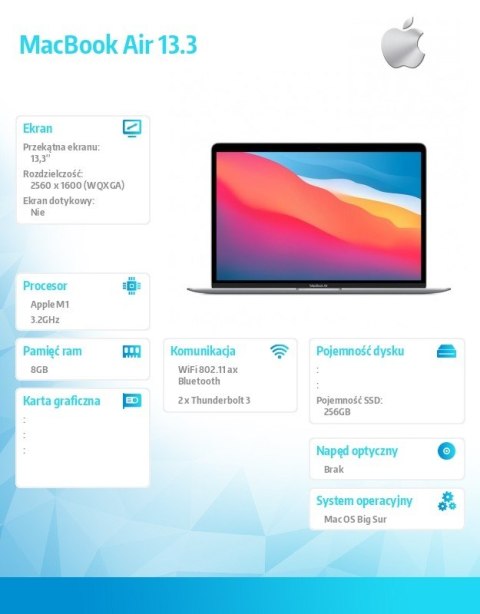 MacBook Air 13: Apple M1 chip with 8-core CPU and 7-core GPU, 256GB - Space Grey MacBook Air 13: Apple M1 chip with 8-core CPU and 7-core GPU, 256GB - Space Grey