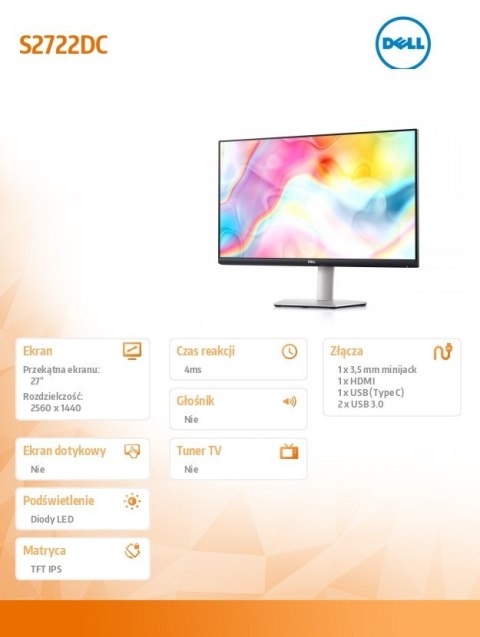 Monitor 27 S2722DC LED 2560x1440/HDMI/USBC/3Y Monitor 27 S2722DC LED 2560x1440/HDMI/USBC/3Y