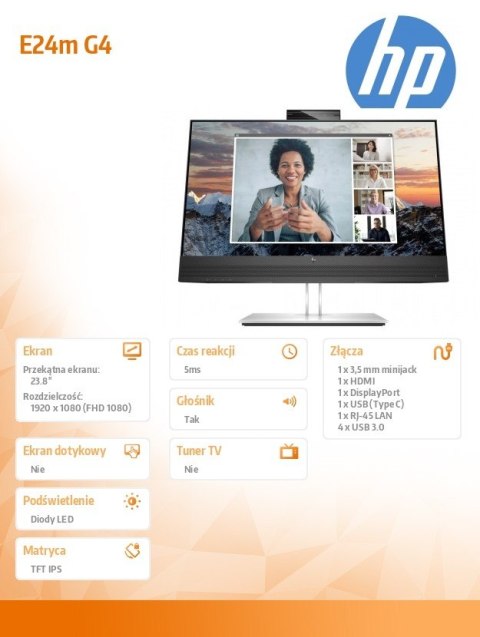 Monitor 24 cale E24m G4 USB-C Conferencing FHD 40Z32AA Monitor 24 cale E24m G4 USB-C Conferencing FHD 40Z32AA