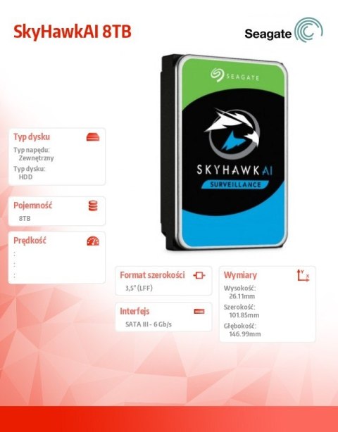 Dysk HDD SkyHawkAI 8TB 3,5cala 256MB ST8000VE001 Dysk HDD SkyHawkAI 8TB 3,5cala 256MB ST8000VE001
