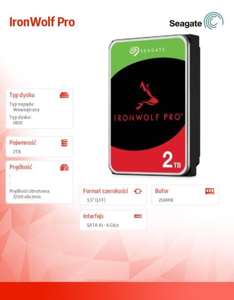 Dysk IronWolfPro 2TB 3.5'' 256MB ST2000NT001 Dysk IronWolfPro 2TB 3.5'' 256MB ST2000NT001