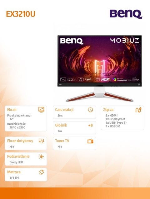 Monitor 32 cale EX3210U 4K LED 2ms/IPS/4K/HDMI/DP/GŁOŚNIKI Monitor 32 cale EX3210U 4K LED 2ms/IPS/4K/HDMI/DP/GŁOŚNIKI