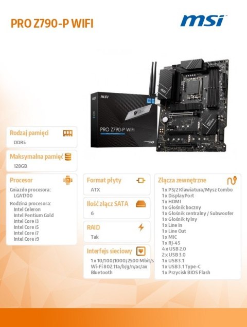 Płyta główna PRO Z790-P WIFI s1700 4DDR5 HDMI/DP ATX Płyta główna PRO Z790-P WIFI s1700 4DDR5 HDMI/DP ATX