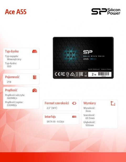 Dysk SSD Slim Ace A55 2TB 2,5 cala SATA3 560/530 MB/s 7mm Dysk SSD Slim Ace A55 2TB 2,5 cala SATA3 560/530 MB/s 7mm
