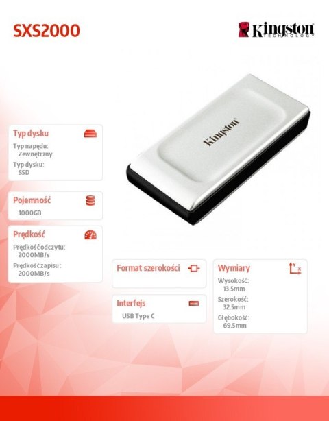 Dysk SSD XS2000 1000GB USB3.2 Gen2.2 Zewnętrzni Dysk SSD XS2000 1000GB USB3.2 Gen2.2 Zewnętrzni