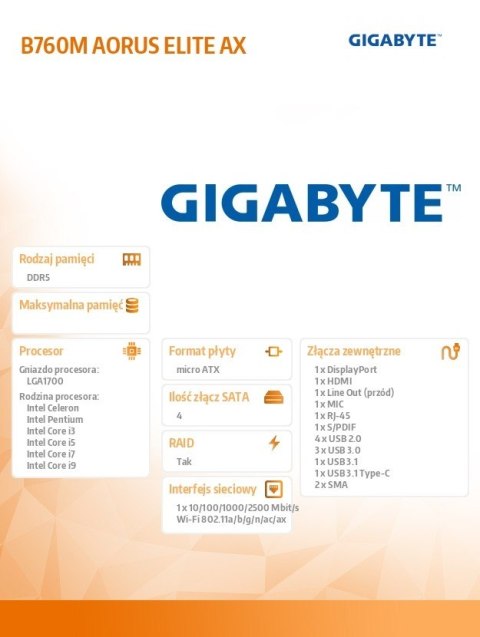 Płyta główna B760M AORUS ELITE s1700 DDR5 mATX Płyta główna B760M AORUS ELITE s1700 DDR5 mATX