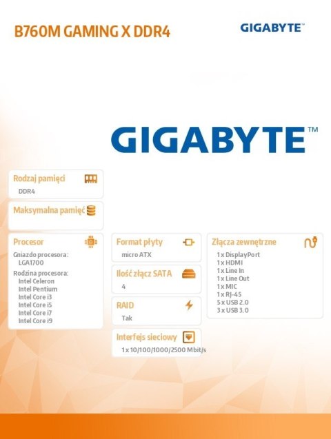 Płyta główna B760M GAMING X DDR4 s1700 DDR4 DP/HDMI mATX Płyta główna B760M GAMING X DDR4 s1700 DDR4 DP/HDMI mATX