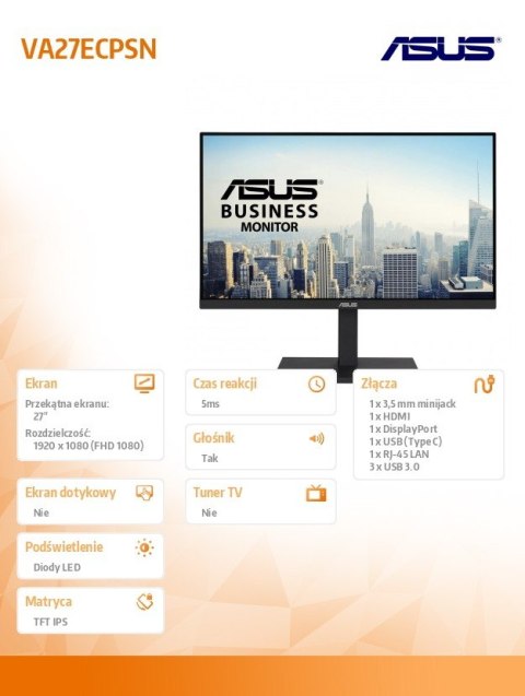 Monitor 27 cali VA27ECPSN DP+HDMI+TYPEC+USB*3+SPEAKER+RJ45 Monitor 27 cali VA27ECPSN DP+HDMI+TYPEC+USB*3+SPEAKER+RJ45
