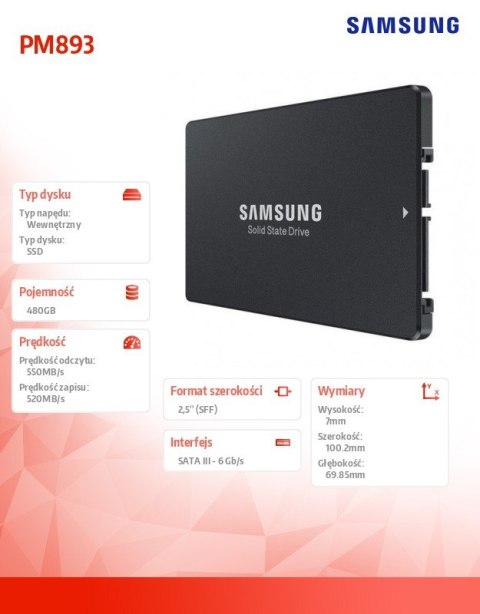 Dysk SSD PM893 480GB MZ7L3480HCHQ-00W07 Dysk SSD PM893 480GB MZ7L3480HCHQ-00W07