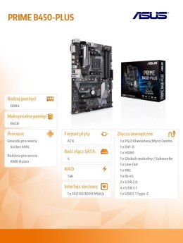 Płyta Główna PRIME B450-PLUS AM4 4DDR4 DVI/HDMI/M.2 ATX