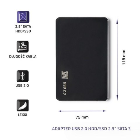 Obudowa na dysk HDD/SSD 2.5 cala SATA3 | USB 2.0 | Czarny Obudowa na dysk HDD/SSD 2.5 cala SATA3 | USB 2.0 | Czarny