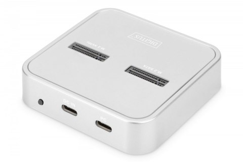 Stacja dokująca do dysków SSD M.2 NVMe + M.2 SATA z czytnikiem kart SD-Express, USB-C, Srebrna Stacja dokująca do dysków SSD M.2 NVMe + M.2 SATA z czytnikiem kart SD-Express, USB-C, Srebrna