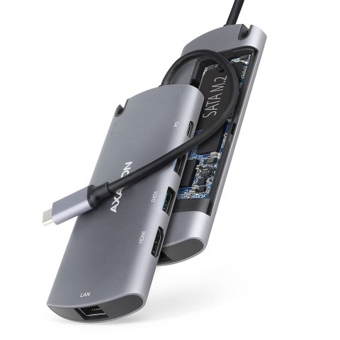 HMC-6M2 Wieloportowy hub USB-C 3.2 Gen 1, slot M.2 SATA + HDMI + GLAN + 2x USB-A + PD 100W HMC-6M2 Wieloportowy hub USB-C 3.2 Gen 1, slot M.2 SATA + HDMI + GLAN + 2x USB-A + PD 100W