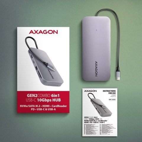 HUB HMC-6GM2 USB 6 in1 10Gbps hub, USB-A, USB-C, HDMI, M.2, SD/ mSD, PD 100W, USB-C HUB HMC-6GM2 USB 6 in1 10Gbps hub, USB-A, USB-C, HDMI, M.2, SD/ mSD, PD 100W, USB-C