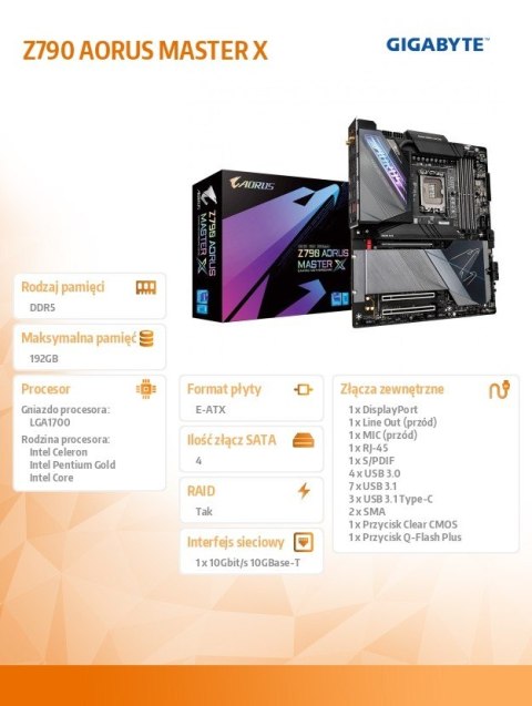 Płyta główna Z790 AORUS MASTER X s1700 4DDR5 USB/DP E-ATX Płyta główna Z790 AORUS MASTER X s1700 4DDR5 USB/DP E-ATX