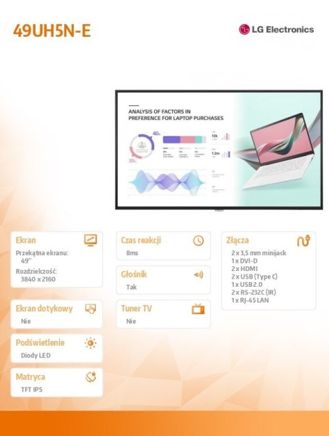 Ekran 49UH5N-E IPS 500cd/m2 24/7 Ekran 49UH5N-E IPS 500cd/m2 24/7