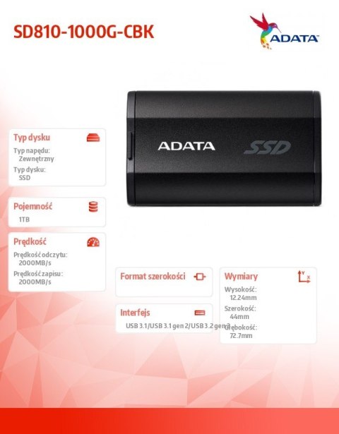 Dysk SSD External SD810 1TB USB3.2C 20Gb/s Black Dysk SSD External SD810 1TB USB3.2C 20Gb/s Black