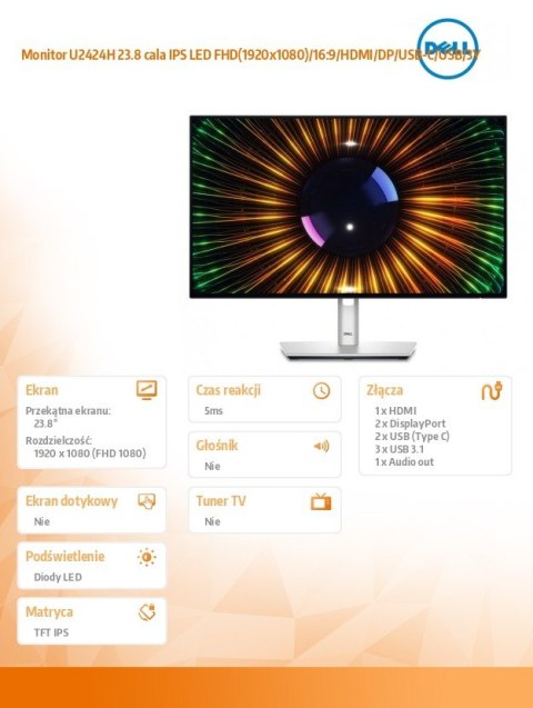 Monitor U2424H 23.8 cala IPS LED FHD(1920x1080)/16:9/HDMI/DP/USB-C/USB/3Y Monitor U2424H 23.8 cala IPS LED FHD(1920x1080)/16:9/HDMI/DP/USB-C/USB/3Y