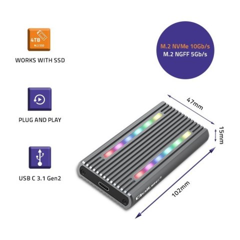 Obudowa | kieszeń na dysk M.2 SSD | SATA | NVMe | RGB LED | USB-C| 4TB Obudowa | kieszeń na dysk M.2 SSD | SATA | NVMe | RGB LED | USB-C| 4TB