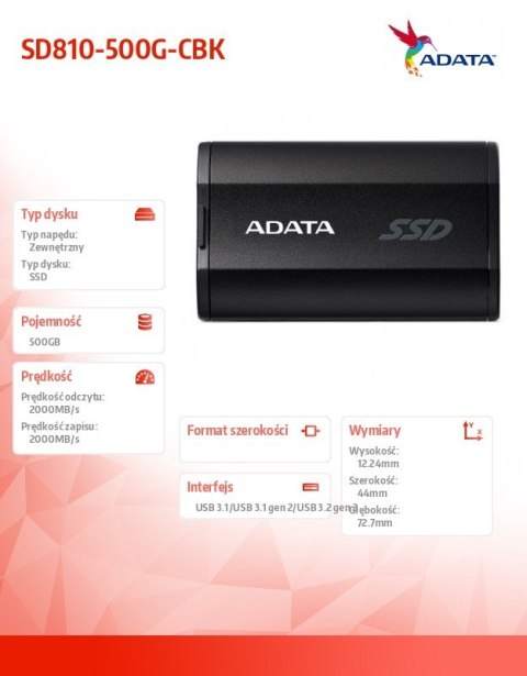 Dysk SSD External SD810 500GB USB3.2 20Gb/s Black Dysk SSD External SD810 500GB USB3.2 20Gb/s Black