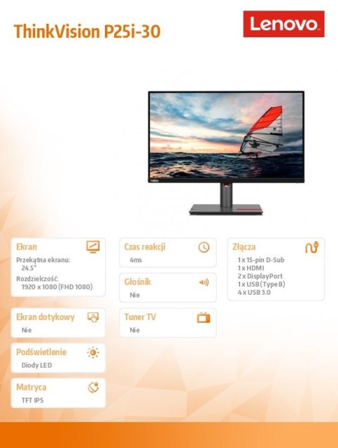 Monitor 24.5 cala ThinkVision P25i-30 FHD 63F4MAT1EU Monitor 24.5 cala ThinkVision P25i-30 FHD 63F4MAT1EU