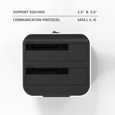 Stacja dokująca do dysków HDD SSD 2.5" 3.5" | SATA III | USB 3.0 | Super speed 5Gb/s | z funkcją klonowania offline Stacja dokująca do dysków HDD SSD 2.5" 3.5" | SATA III | USB 3.0 | Super speed 5Gb/s | z funkcją klonowania offline
