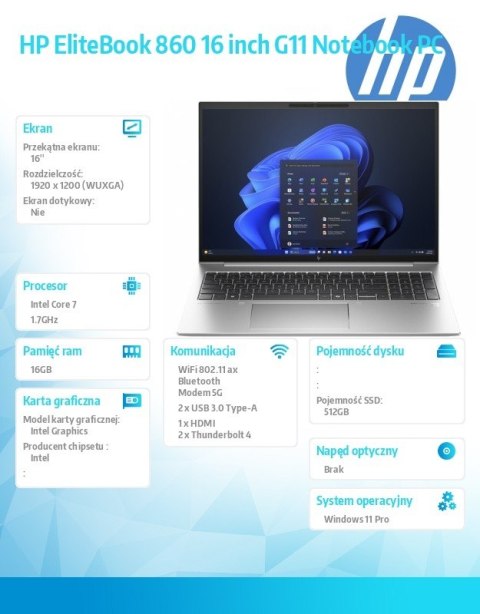 Notebook EliteBook 860 G11 U7-155U 512GB/16GB/W11P/16.0 9G0G0ET Notebook EliteBook 860 G11 U7-155U 512GB/16GB/W11P/16.0 9G0G0ET