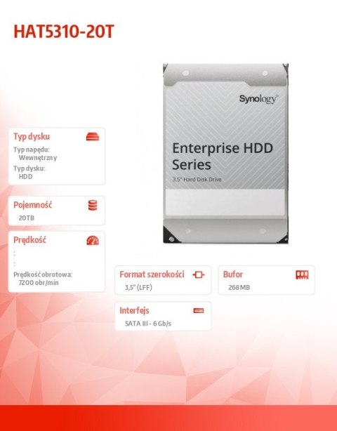 Dysk HDD SATA 3,5" 20TB 512e 6Gb/s 7,2k HAT5310-20T 5Y Dysk HDD SATA 3,5" 20TB 512e 6Gb/s 7,2k HAT5310-20T 5Y