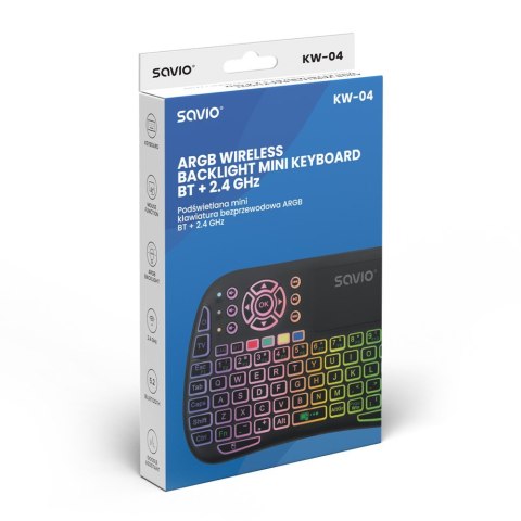 Podświetlana klawiatura bezprzewodowa RGB BT + 2.4 GHz , TV Box, Smart TV, Konsole, PC, KW-04 Podświetlana klawiatura bezprzewodowa RGB BT + 2.4 GHz , TV Box, Smart TV, Konsole, PC, KW-04