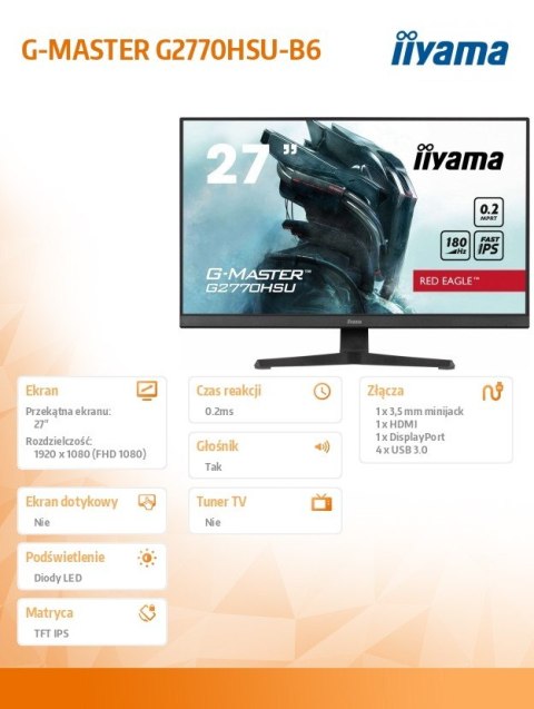 Monitor 27 cali G2770HSU-B6 0.2ms,IPS,DP,HDMI,180Hz Monitor 27 cali G2770HSU-B6 0.2ms,IPS,DP,HDMI,180Hz