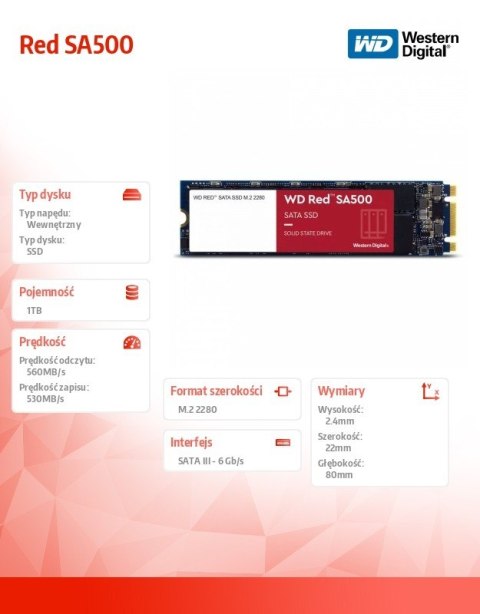 Dysk Red SSD 1TB M.2 2280 SA 500 WDS100T1R0B Dysk Red SSD 1TB M.2 2280 SA 500 WDS100T1R0B