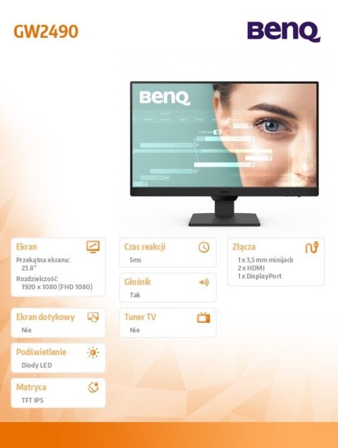 Monitor 23.8 cala GW2490 LED 5ms/IPS/100Hz/HDMI/czarny Monitor 23.8 cala GW2490 LED 5ms/IPS/100Hz/HDMI/czarny