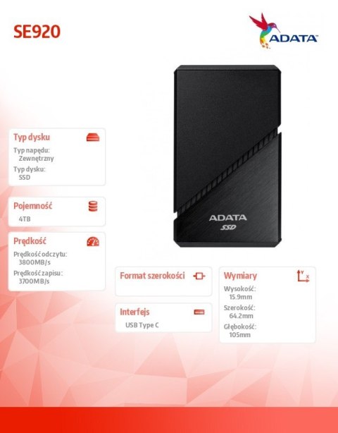 Zewnętrzny dysk SSD SE920 4TB USB4C 3800/3700 MB/s Black Zewnętrzny dysk SSD SE920 4TB USB4C 3800/3700 MB/s Black