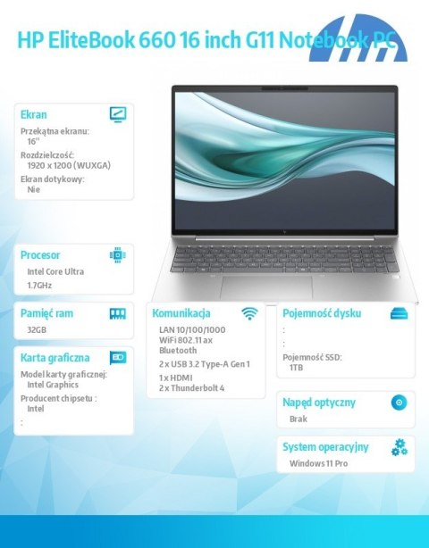 Notebook EliteBook 660 G11 U7-155U 1TB/32GB/W11Pro/16.0 A37W1ET Notebook EliteBook 660 G11 U7-155U 1TB/32GB/W11Pro/16.0 A37W1ET