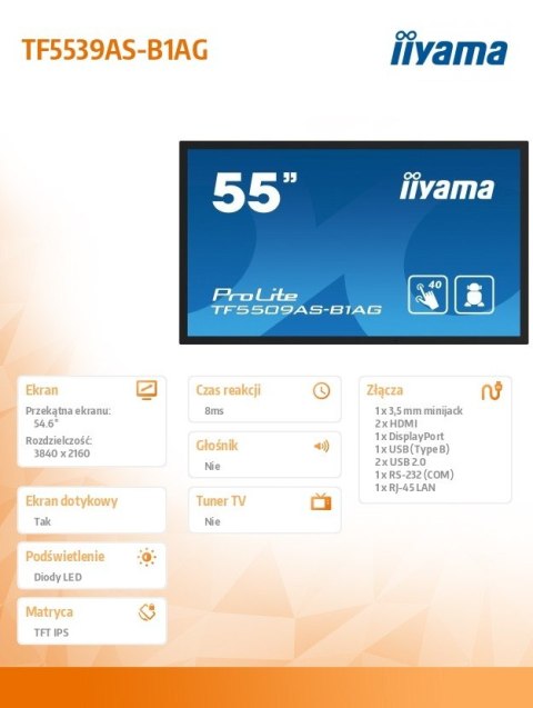 Monitor 55 cali TF5539AS-B1AG,IPS,4K,HDMIx2,DP,RJ45,3xUSB,2x10W, ANDROID,24/7,IP65 Monitor 55 cali TF5539AS-B1AG,IPS,4K,HDMIx2,DP,RJ45,3xUSB,2x10W, ANDROID,24/7,IP65