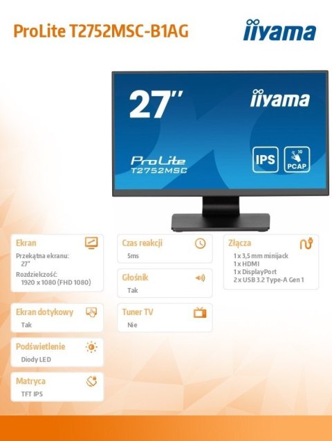 Monitor 27 cali T2752MSC-B1AG 10 PKT. POJ,IPS,HDMI,DP,2x1W,7H,2xUSB, 400cd/m2,AG-(Anti Glare) Monitor 27 cali T2752MSC-B1AG 10 PKT. POJ,IPS,HDMI,DP,2x1W,7H,2xUSB, 400cd/m2,AG-(Anti Glare)
