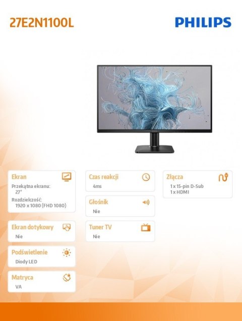Monitor 27E2N1100L 27 cali VA 100Hz HDMI VGA Monitor 27E2N1100L 27 cali VA 100Hz HDMI VGA