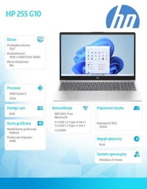 Notebook 255 G10 R5-7530U 512GB/8GB/15.6 cali/Win11Home B39RRAT Notebook 255 G10 R5-7530U 512GB/8GB/15.6 cali/Win11Home B39RRAT