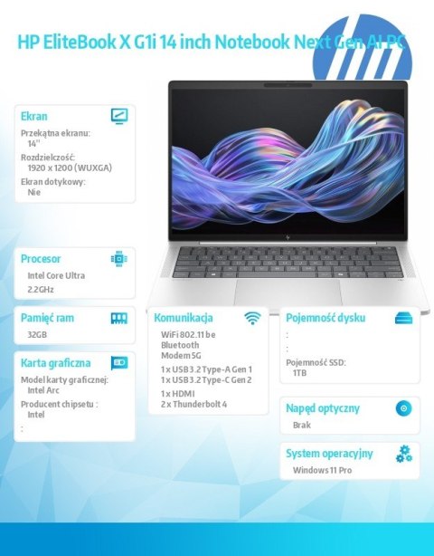 Notebook EliteBook X G1i U7 258V 1TB/32GB/W11P/14 B9ZY2ET Notebook EliteBook X G1i U7 258V 1TB/32GB/W11P/14 B9ZY2ET